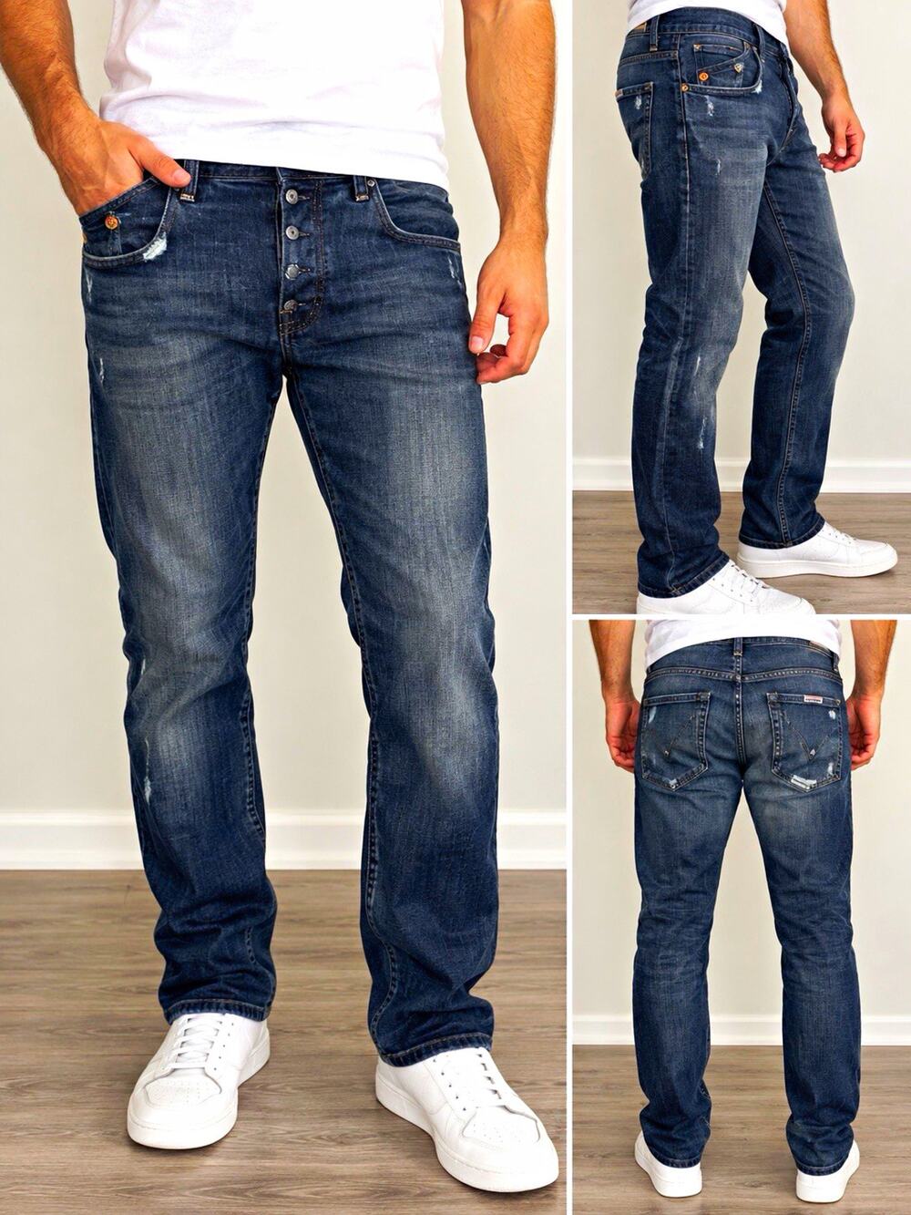 Hudson Men's Slim Straight Dark Wash Distressed Jeans 34x33 Blue 5-Pocket